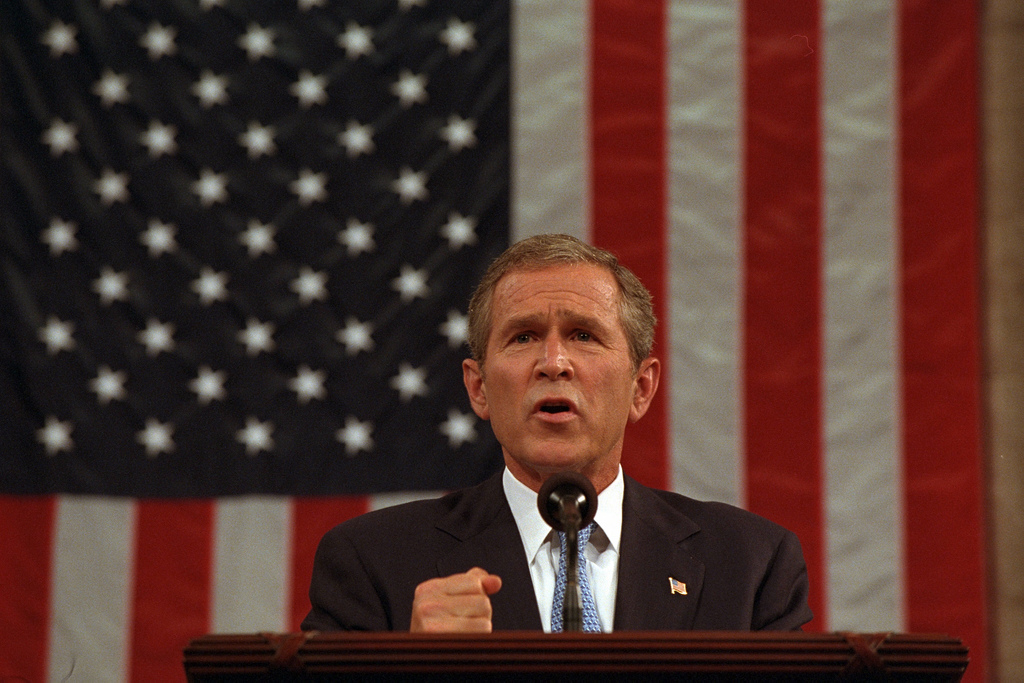 President George W. Bush delivers an address regarding the September 11 terrorist attacks on the United States to a joint session of Congress Thursday, Sept. 20, 2001, at the U.S. Capitol. Photo by Eric Draper, Courtesy of the George W. Bush Presidential Library